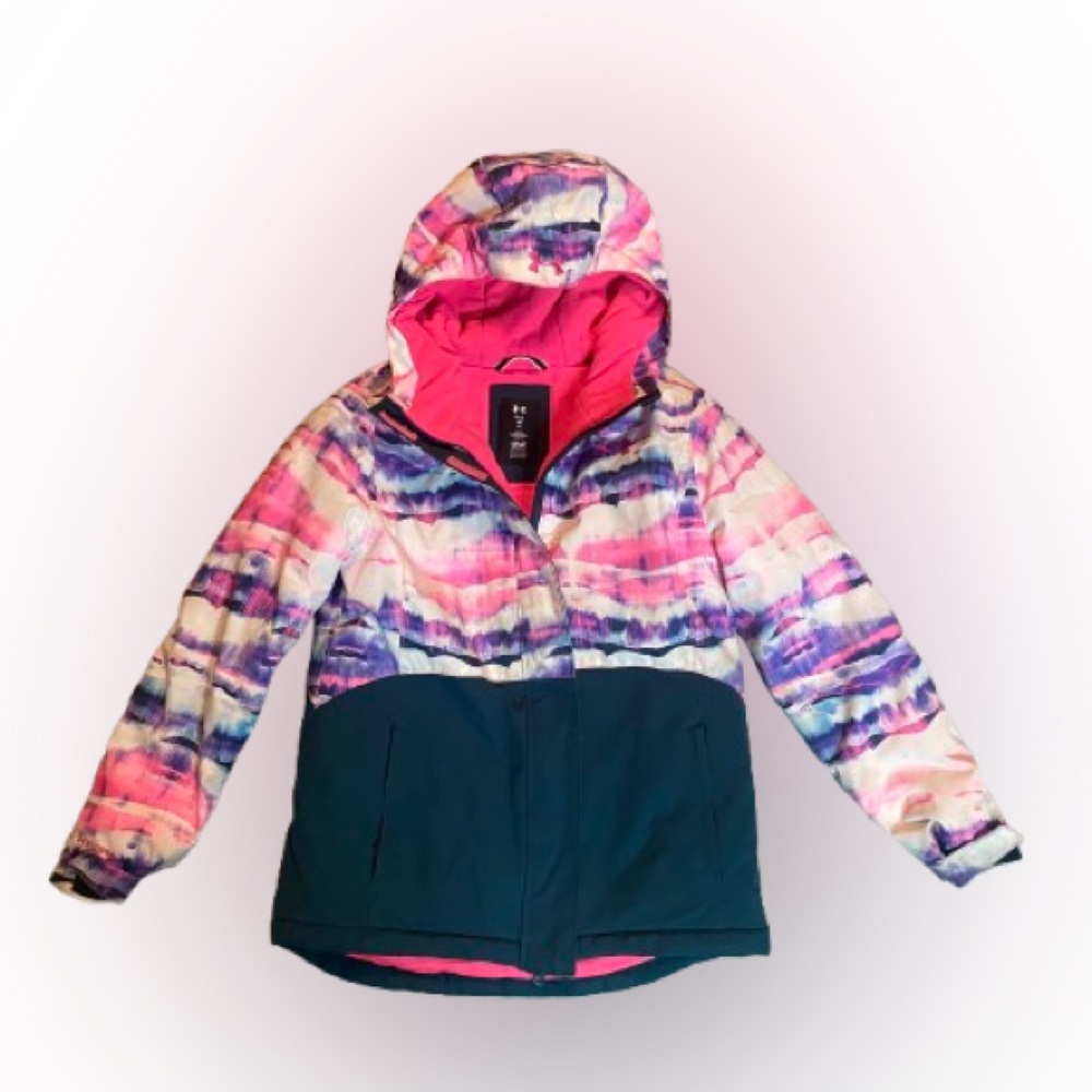 Hurley Girls Pink Purple Teal Hooded Winter Jacket